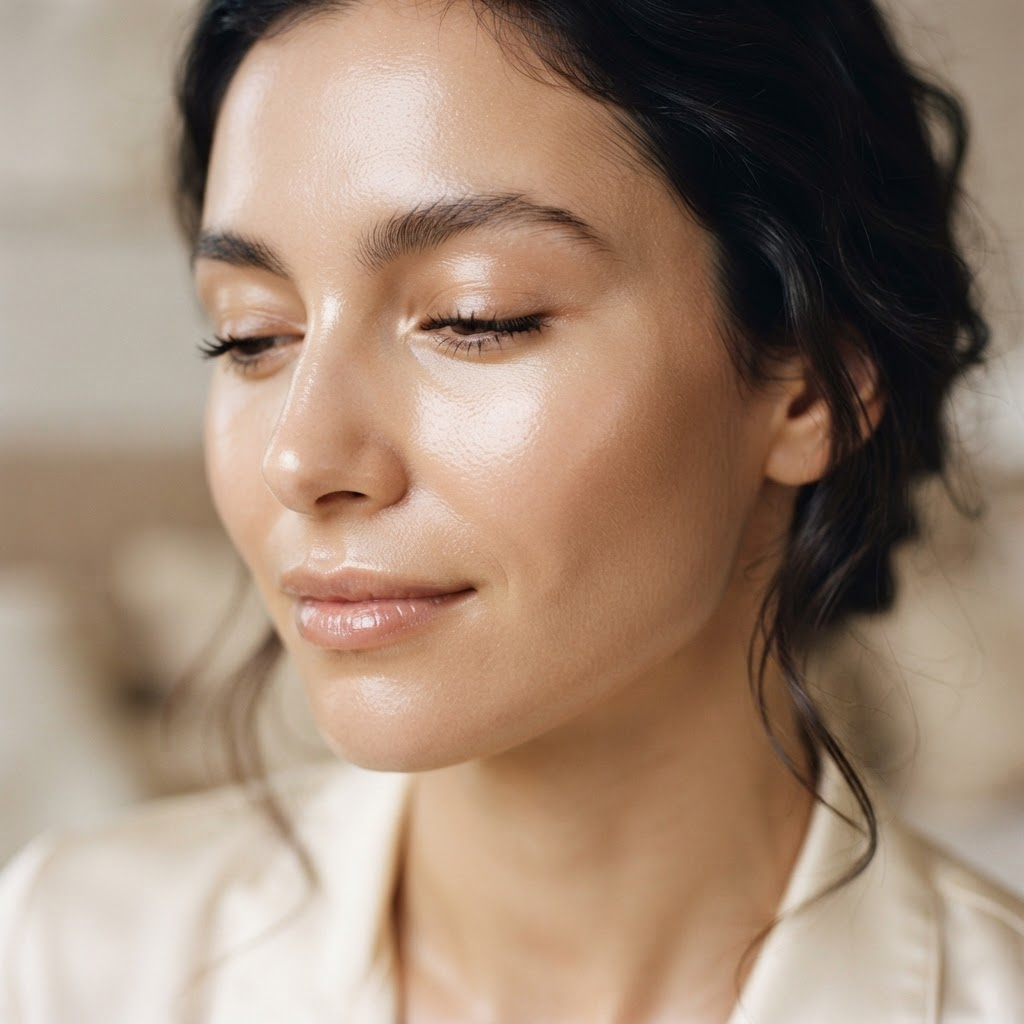 Close-up of radiant, healthy glowing skin